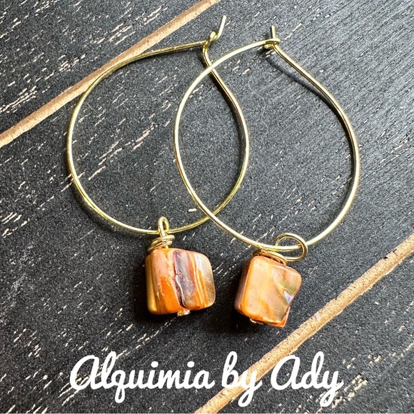 Alquimia Gold and Orange Hoop Earrings with Organic Stones - Picture 1 of 1